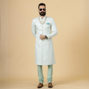 Alluring Mint Green Floral Thread Embroidered Sherwani | Father Son Combo | Jaipurio Collection